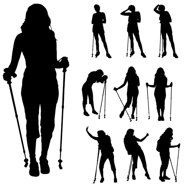 Mujeres con caminar nórdico . — Archivo Imágenes Vectoriales