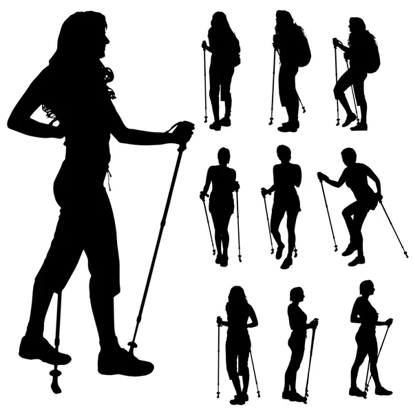 Mujeres con caminar nórdico . — Archivo Imágenes Vectoriales