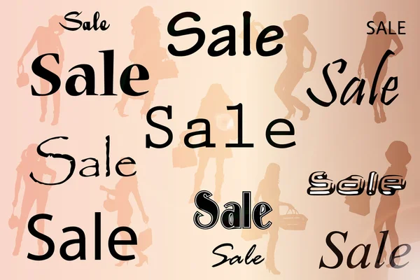 Έννοια της πώλησης με σιλουέτες των γυναικών. — Διανυσματικό Αρχείο