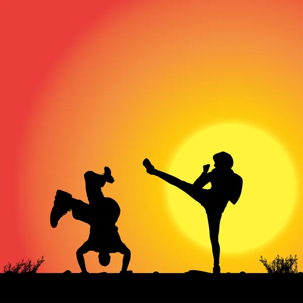 Couple who dance on sunset. — Stock Vector