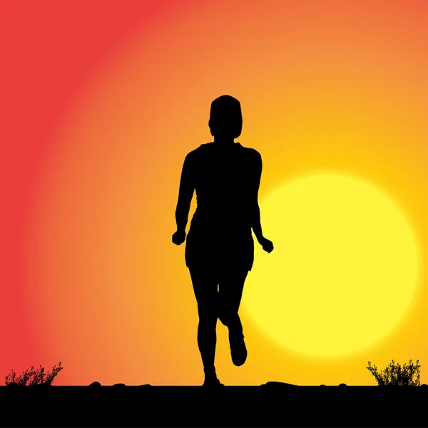 Femme qui court au coucher du soleil . — Image vectorielle