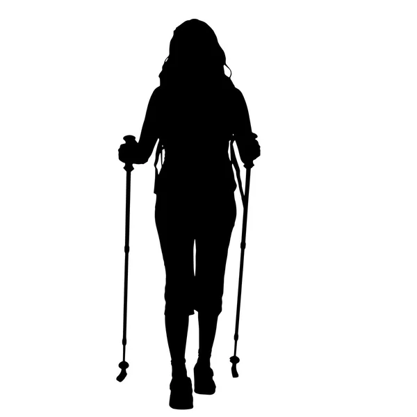 Mulher com pauzinhos Caminhada nórdica — Vetor de Stock