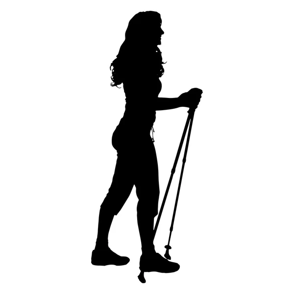 Donna con bacchette Nordic walking — Vettoriale Stock