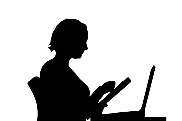 Frau mit Computer. — Stockvektor