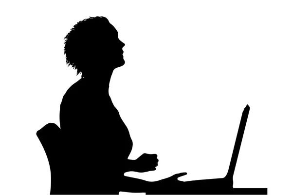 Kvinna med dator. — Stock vektor