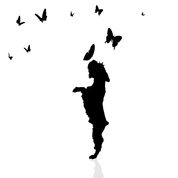 Chien entouré de papillons . — Image vectorielle