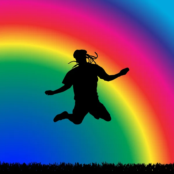 Muž na rainbow bakground. — Stockový vektor