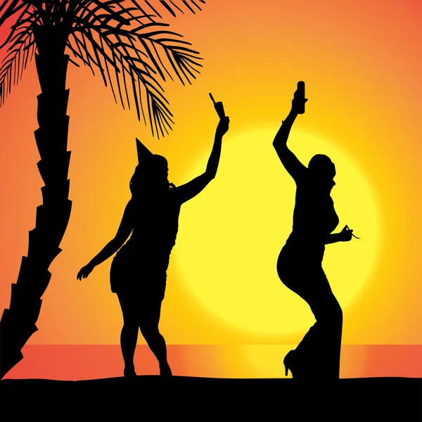 Femmes dansant sur une plage . — Image vectorielle
