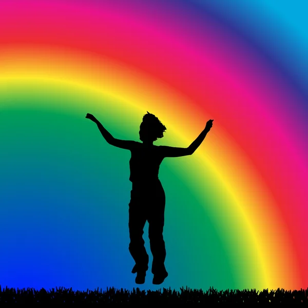 Woman who dances on rainbow — Stock Vector