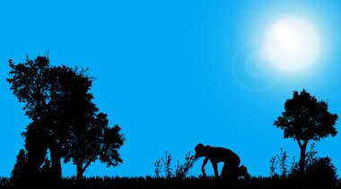 Siluet bir bahçıvan.