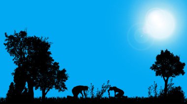 Siluet bir bahçıvan.