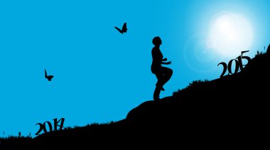 Yeni yıl içine işleten kadın.