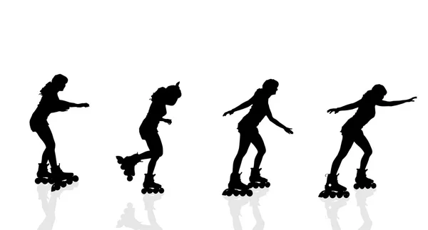 Silhouette von Rollerfrauen. — Stockvektor