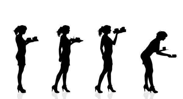 Silhouettes of waitress. — Stock Vector