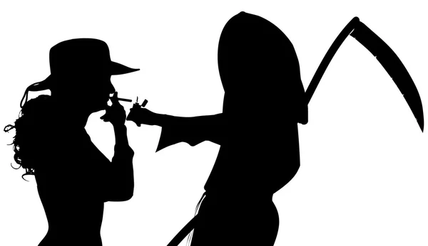 Femme fumeur avec Grim Reaper . — Image vectorielle