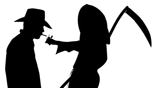 Homme fumeur avec Grim Reaper . — Image vectorielle