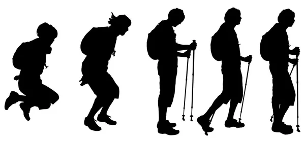 Hombres que caminan con nórdicos caminando . — Vector de stock