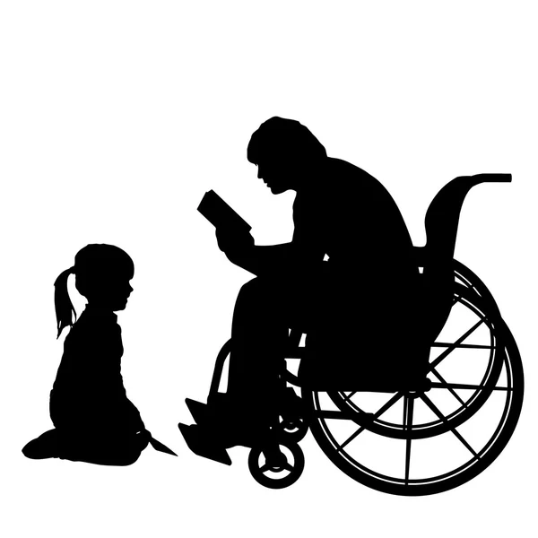 Homme en fauteuil roulant avec fille . — Image vectorielle