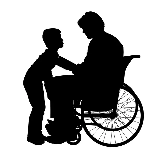 Oğlu ile tekerlekli sandalyedeki adam. — Stok Vektör