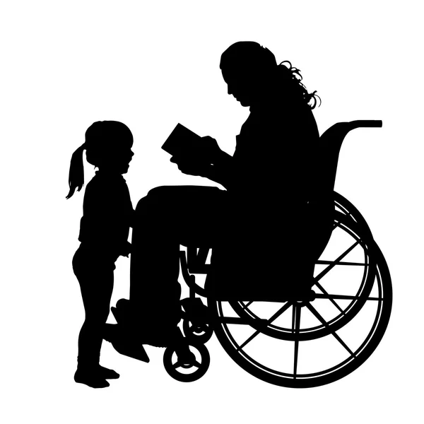 Człowiek na wózku inwalidzkim z córką. — Wektor stockowy