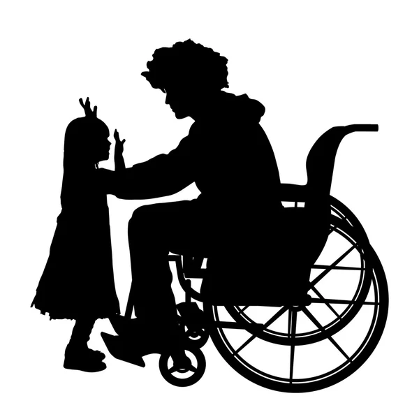 Hombre en silla de ruedas con hija . — Vector de stock