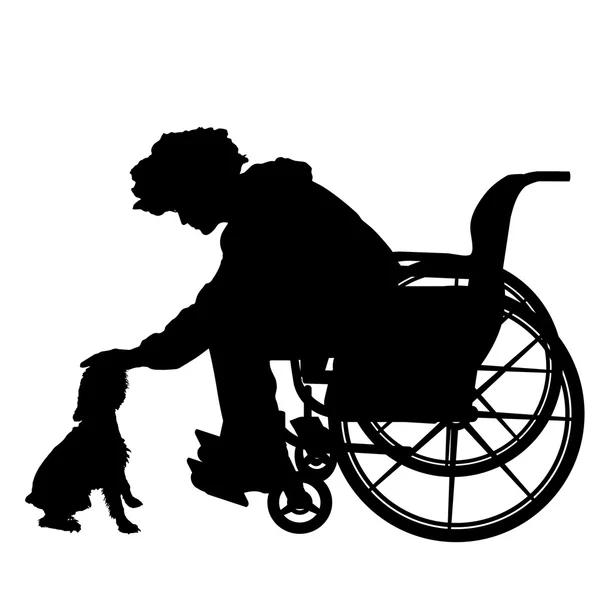 Człowiek na wózku inwalidzkim z psem. — Wektor stockowy