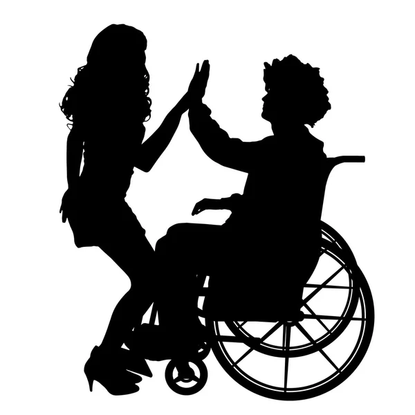 Homme en fauteuil roulant avec fille . — Image vectorielle