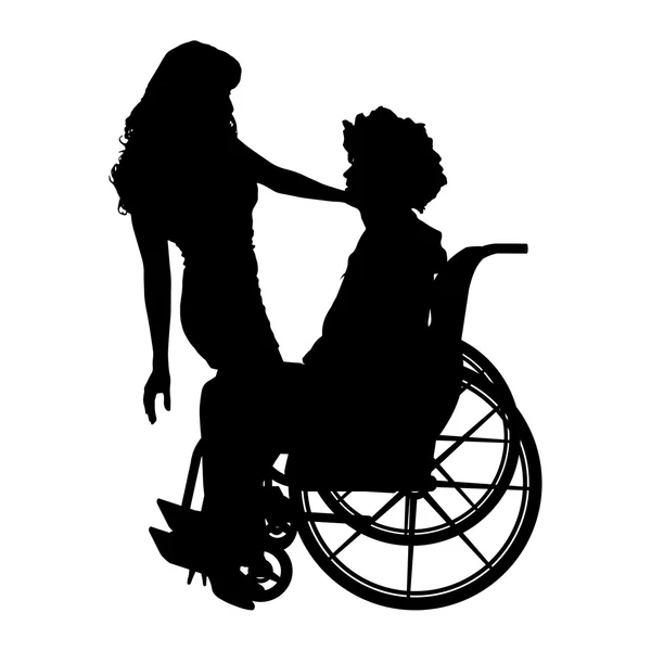 Homme en fauteuil roulant avec fille . — Image vectorielle