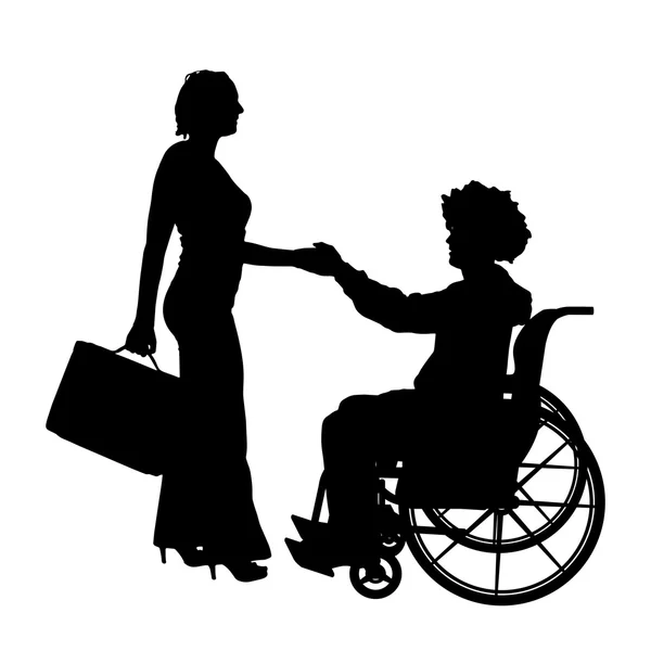 Man  in  wheelchair with  girl. — Stock Vector