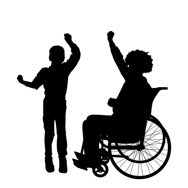 Homme en fauteuil roulant avec fils . — Image vectorielle