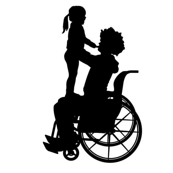 Hombre en silla de ruedas con hija . — Vector de stock