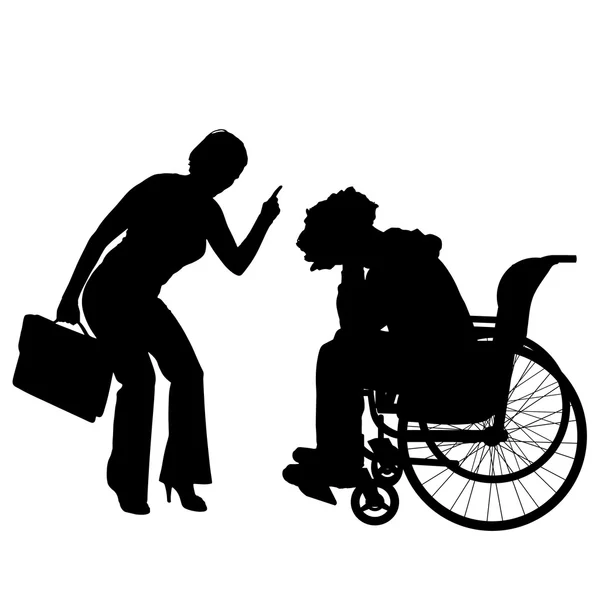 Man  in  wheelchair with  girl. — Stock Vector