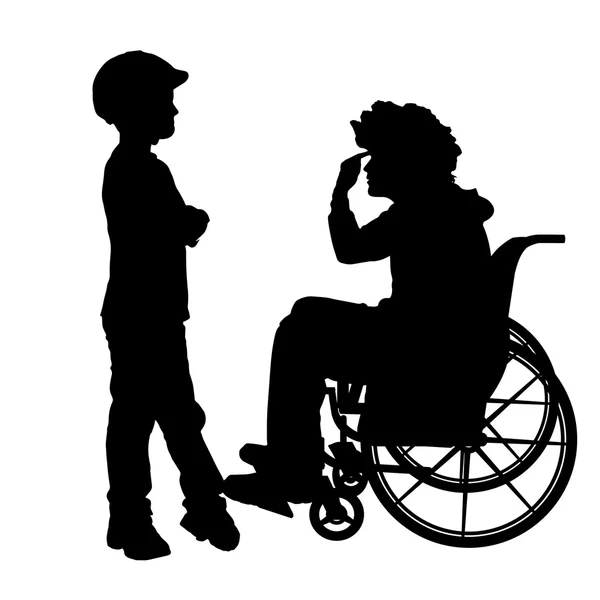 Homem em uma cadeira de rodas com filho . —  Vetores de Stock