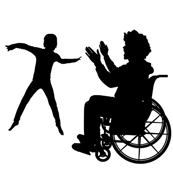 Man in a wheelchair with son. — Stock Vector