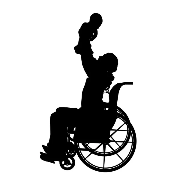 Hombre en silla de ruedas con bebé . — Vector de stock