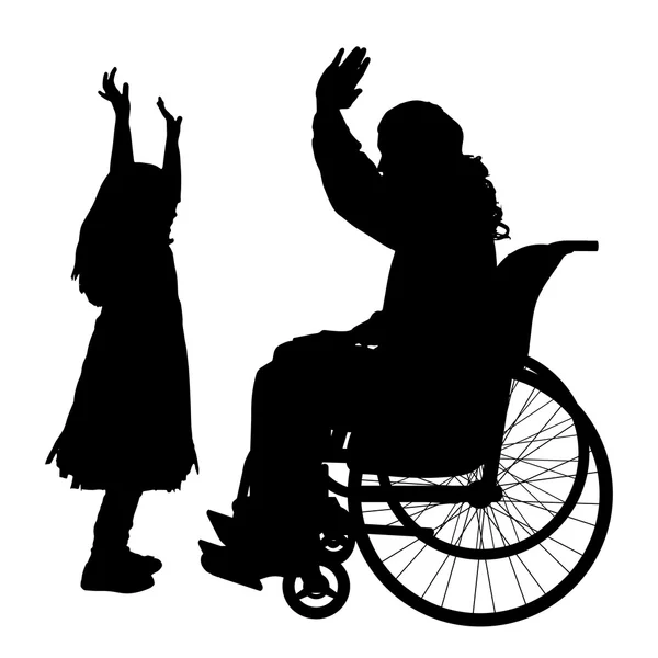 Man in wheelchair with daughter. — Stock Vector