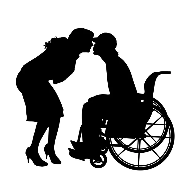 Man  in  wheelchair with  girl. — Stock Vector