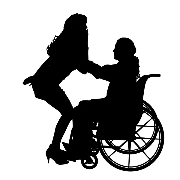 Man  in  wheelchair with  girl. — Stock Vector