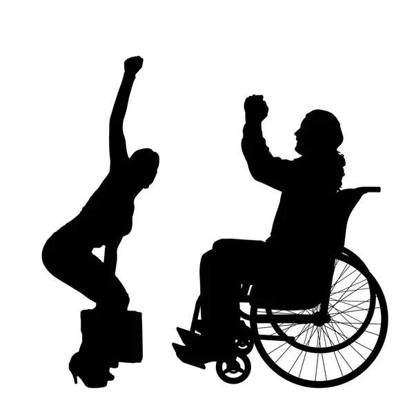 Человек в инвалидном кресле с девушкой . — стоковый вектор