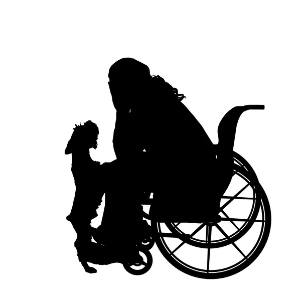Hombre en silla de ruedas con perro . — Vector de stock