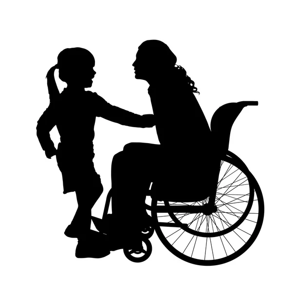 Adam kızı ile tekerlekli sandalyede. — Stok Vektör