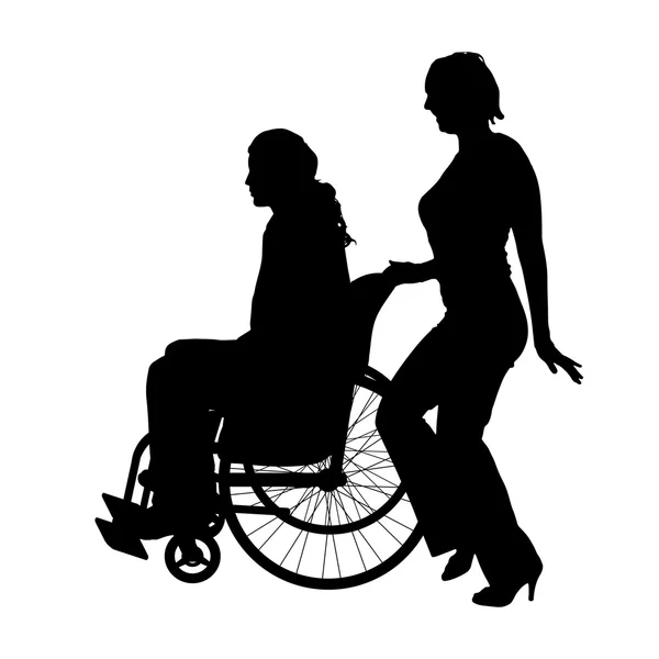 Man  in  wheelchair with  girl. — Stock Vector