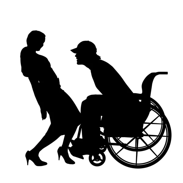 Uomo in sedia a rotelle con ragazza . — Vettoriale Stock