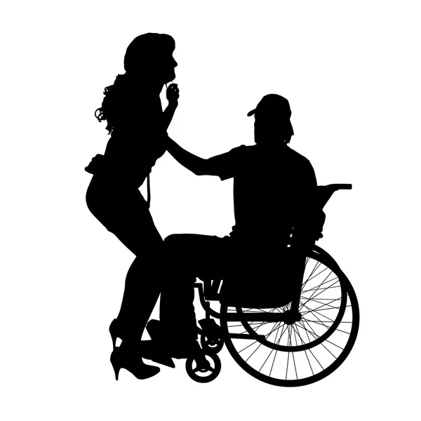Muž na invalidním vozíku s holkou. — Stockový vektor