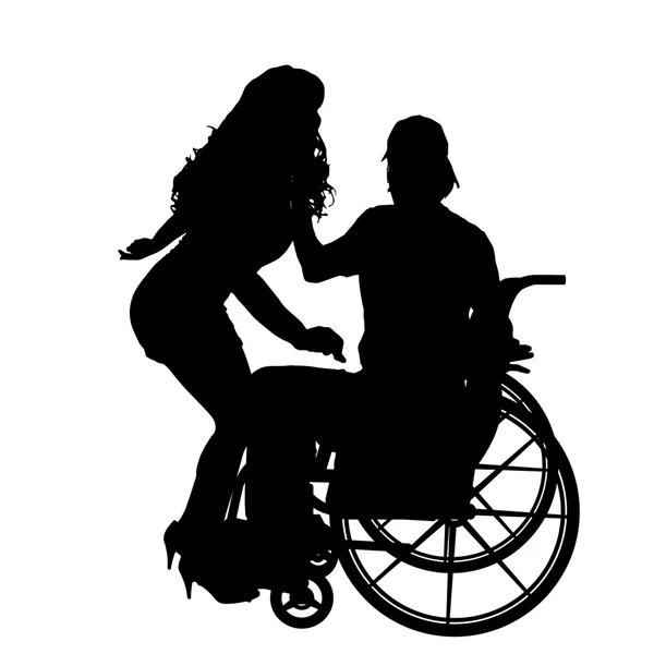 Homme en fauteuil roulant avec fille . — Image vectorielle