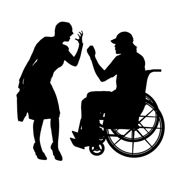 Man  in  wheelchair with  girl. — Stock Vector