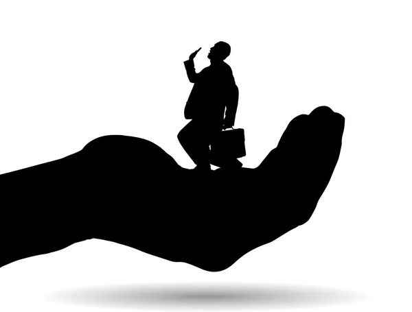 Silhouette d'un homme sur la paume — Image vectorielle