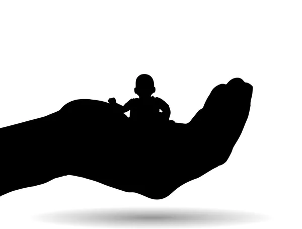 Silhouette of a child on palm — Stock Vector
