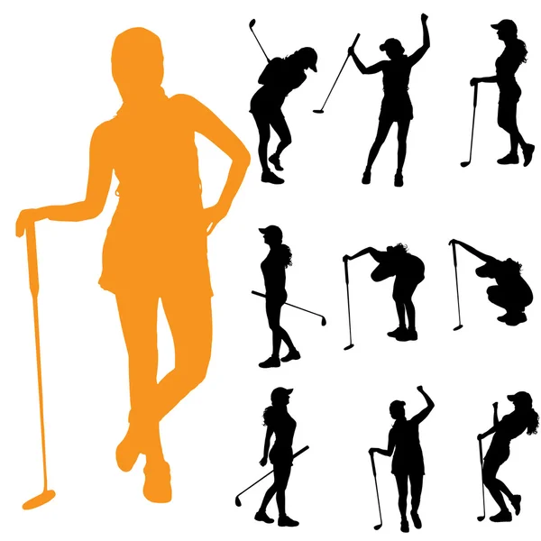 Les femmes qui jouent au golf . — Image vectorielle