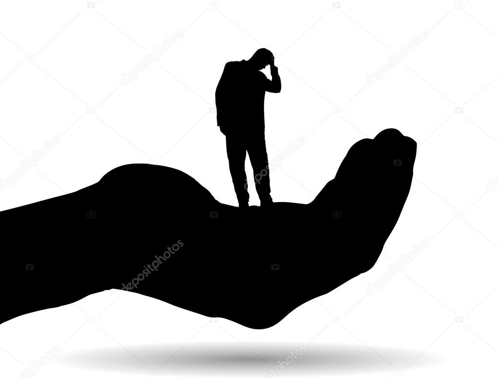 Silhouette of a man on palm